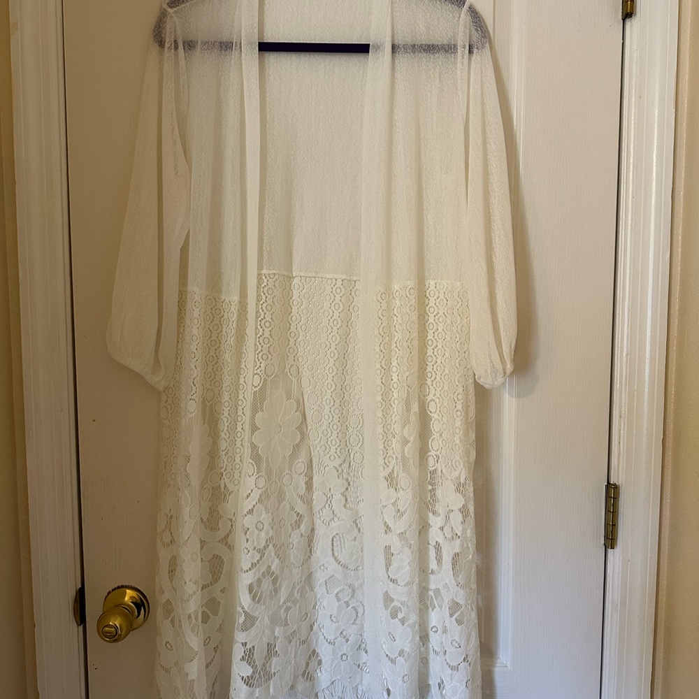 Elegant White Lace Overlay Coverup